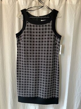 Sleeveless Black & White Geometric Shift Dress